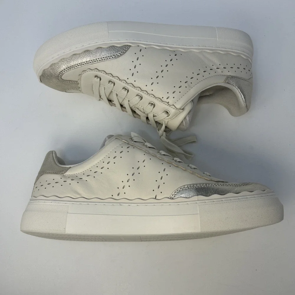 Vince Camuto Jenlie Platform Sneakers White Leather Scalloped Metallic Size 11 M